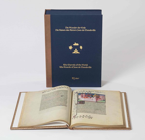 Die Reisen des Ritters Mandeville Kassette stehend, Faksimile aufgeschlagen ★ Universal Art Group