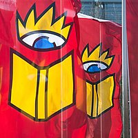 Fahnen mit Logo der Leipziger Buchmesse. LBM 2023 ★ Universal Art Group